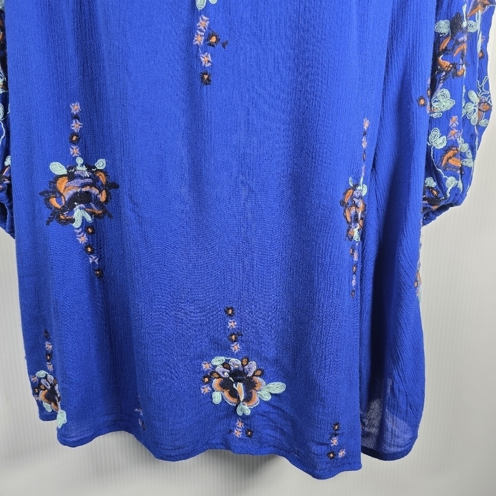 Free People Women's Boho Blue Oxford Embroidered Balloon Sleeve Dress Size S - Picture 7 of 16